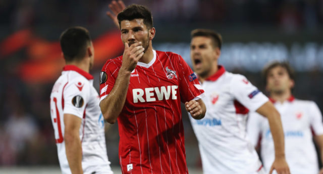 COLOGNE, GERMANY - SEPTEMBER 28: Milos Jojic of FC Koeln reacts to a missed chance during the UEFA Europa League group H match between 1. FC Koeln and Crvena Zvezda at RheinEnergieStadion on September 28, 2017 in Cologne, Germany. (Photo by Maja Hitij/Bongarts/Getty Images)