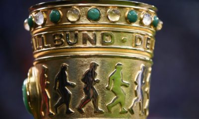 GELSENKIRCHEN, GERMANY - APRIL 18: DFB Cup trophy is seen prior the Bundesliga match between FC Schalke 04 and Eintracht Frankfurt at Veltins-Arena on April 18, 2018 in Gelsenkirchen, Germany. (Photo by Maja Hitij/Bongarts/Getty Images)