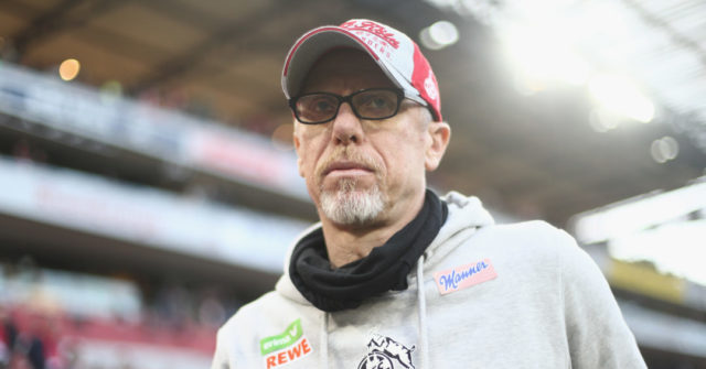 COLOGNE, GERMANY - MAY 05: Peter Stoeger, head coach of Koeln looks on prior to the Bundesliga match between 1. FC Koeln and Werder Bremen at RheinEnergieStadion on May 5, 2017 in Cologne, Germany.