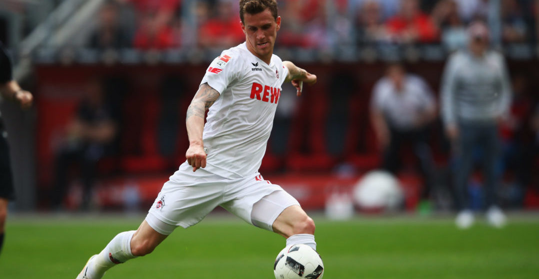 LEVERKUSEN, GERMANY - MAY 13: Simon Zoller of Koeln in action during the Bundesliga match between Bayer 04 Leverkusen and 1. FC Koeln at BayArena on May 13, 2017 in Leverkusen, Germany.