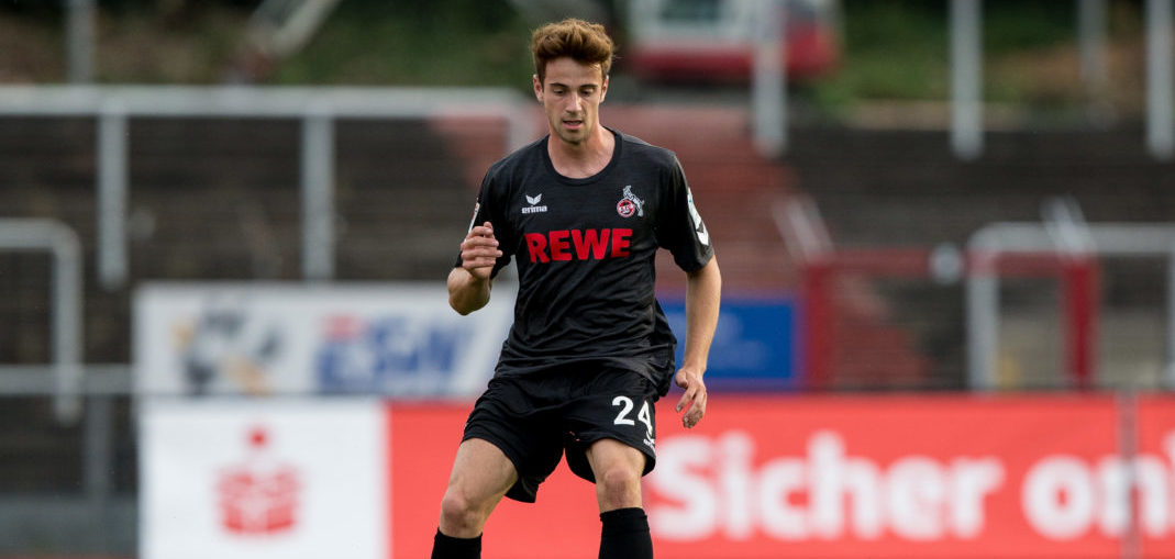 COLOGNE, GERMANY - JULY 26: Lukas Kluenter of FC Koeln plays the ball during the pre-season friendly match between Fortuna Koeln and 1. FC Koeln at Sued Stadion on July 26, 2016 in Cologne, Germany.