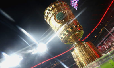 MUNICH, GERMANY - MARCH 01: (EDITORS NOTE: A special effects camera filter was used for this image.) The Germany Cup winners trophy is displayed prior to the DFB Cup quarter final between Bayern Muenchen and FC Schalke 04 at Allianz Arena on March 1, 2017 in Munich, Germany.