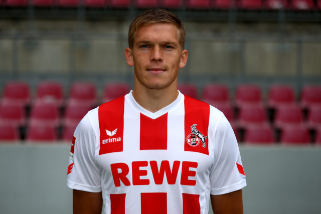 COLOGNE, GERMANY - JULY 24: Artjoms Rudnevs of 1. FC Koeln poses during the team presentation at RheinEnergie Stadion on July 24, 2017 in Cologne, Germany. (Photo by Christof Koepsel/Bongarts/Getty Images)
