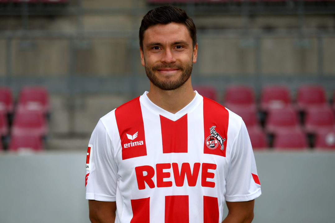 COLOGNE, GERMANY - JULY 24: Jonas Hector of 1. FC Koeln poses during the team presentation at RheinEnergie Stadion on July 24, 2017 in Cologne, Germany. (Photo by Christof Koepsel/Bongarts/Getty Images)