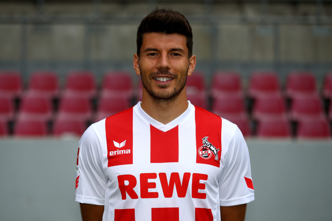 COLOGNE, GERMANY - JULY 24: Milos Jojic of 1. FC Koeln poses during the team presentation at RheinEnergie Stadion on July 24, 2017 in Cologne, Germany. (Photo by Christof Koepsel/Bongarts/Getty Images)