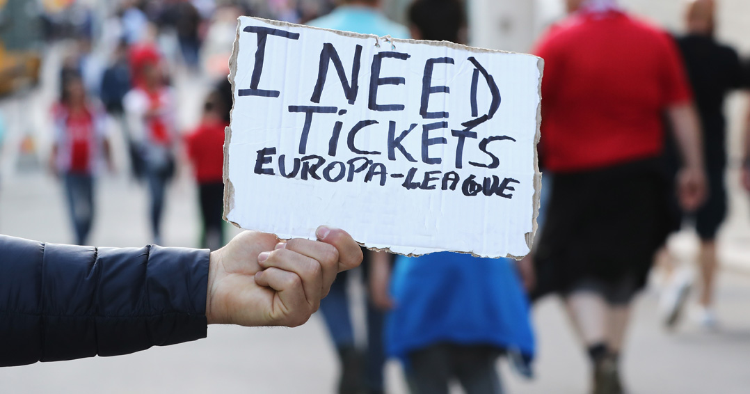 STOCKHOLM, SWEDEN - MAY 24: A fan requests a ticket prior to the UEFA Europa League Final between Ajax and Manchester United at Friends Arena on May 24, 2017 in Stockholm, Sweden. (Photo by Alex Grimm/Getty Images)