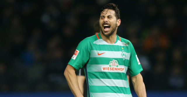 BERLIN, GERMANY - DECEMBER 10: Claudio Pizarro of Bremen gestures during the Bundesliga match between Hertha BSC and SV Werder Bremen at Olympiastadion on December 10, 2016 in Berlin, Germany. (Photo by Matthias Kern/Bongarts/Getty Images)