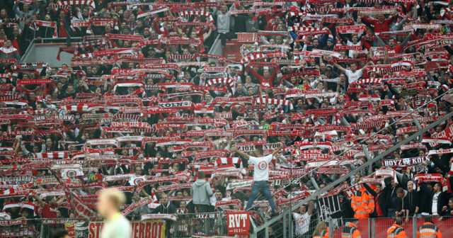 LEVERKUSEN, GERMANY - OCTOBER 28: Supporters of Koeln show their scarves during the Bundesliga match between Bayer 04 Leverkusen and 1. FC Koeln at BayArena on October 28, 2017 in Leverkusen, Germany. (Photo by Maja Hitij/Bongarts/Getty Images)