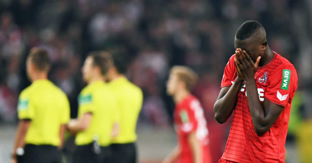 STUTTGART, GERMANY - OCTOBER 13: Sehrou Guirassy of 1.FC Koeln is dejected after losing the Bundesliga match between VfB Stuttgart and 1. FC Koeln at Mercedes-Benz Arena on October 13, 2017 in Stuttgart, Germany. (Photo by Matthias Hangst/Bongarts/Getty Images)