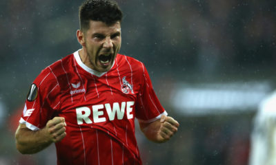 COLOGNE, GERMANY - NOVEMBER 02: Milos Jojic of FC Koeln celebrates after scoring his sides fith goal during the UEFA Europa League group H match between 1. FC Koeln and BATE Borisov at RheinEnergieStadion on November 2, 2017 in Cologne, Germany. (Photo by Maja Hitij/Bongarts/Getty Images)