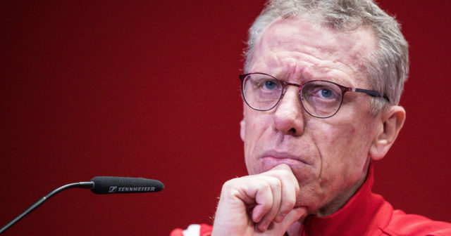 COLOGNE, GERMANY - NOVEMBER 05: Coach Peter Stoeger of Koeln looks on during a press conference after the Bundesliga match between 1. FC Koeln and TSG 1899 Hoffenheim at RheinEnergieStadion on November 5, 2017 in Cologne, Germany. (Photo by Maja Hitij/Bongarts/Getty Images)