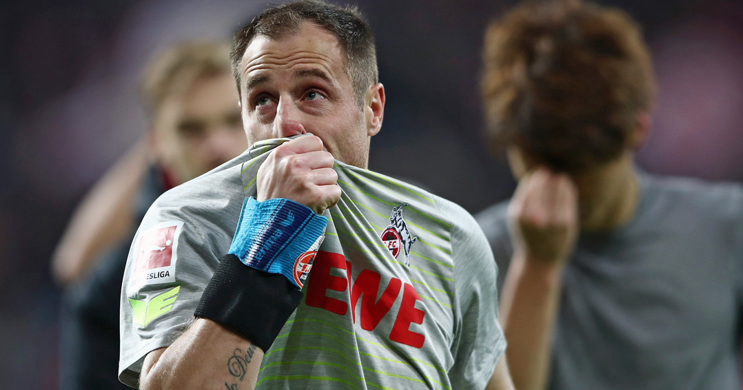 MAINZ, GERMANY - NOVEMBER 18: Team captain Matthias Lehmann of Koeln reacts after the Bundesliga match between 1. FSV Mainz 05 and 1. FC Koeln at Opel Arena on November 18, 2017 in Mainz, Germany. (Photo by Alex Grimm/Bongarts/Getty Images)