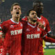 Cologne's German striker Simon Zoller (L) celebrates scoring with his team-mates during the UEFA Europa League football match between FC BATE Borisov and FC Cologne on November 2, 2017 in Cologne, western Germany. / AFP PHOTO / David GANNON (Photo credit should read DAVID GANNON/AFP/Getty Images)