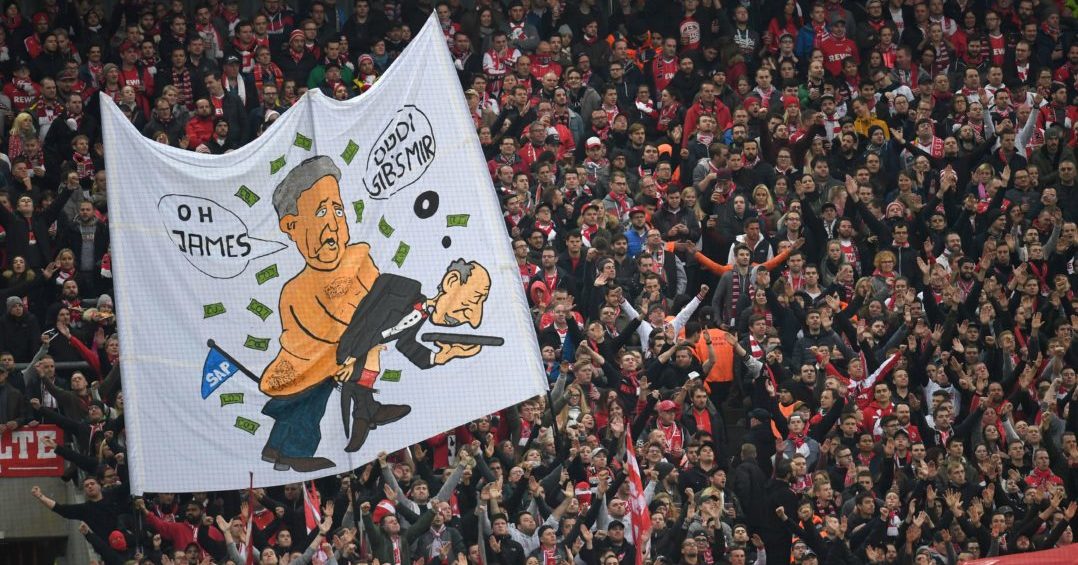 Supporters of Cologne display a banner making fun of Hoffenheim during the German first division Bundesliga football match FC Cologne vs 1899 Hoffenheim in Cologne, western Germany, on November 5, 2017. / AFP PHOTO / PATRIK STOLLARZ / RESTRICTIONS: DURING MATCH TIME: DFL RULES TO LIMIT THE ONLINE USAGE TO 15 PICTURES PER MATCH AND FORBID IMAGE SEQUENCES TO SIMULATE VIDEO. == RESTRICTED TO EDITORIAL USE == FOR FURTHER QUERIES PLEASE CONTACT DFL DIRECTLY AT + 49 69 650050 (Photo credit should read PATRIK STOLLARZ/AFP/Getty Images)