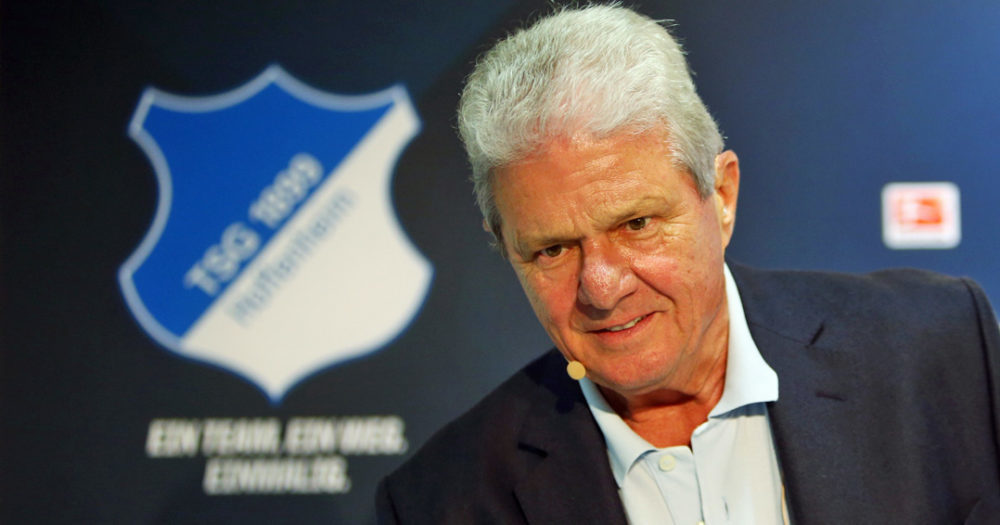 SINSHEIM, GERMANY - FEBRUARY 13: Shareholder and future club owner Dietmar Hopp attends a press conference of 1899 Hoffenheim at Rhein-Neckar-Arena on February 13, 2015 in Sinsheim, Germany. (Photo by Alex Grimm/Bongarts/Getty Images)