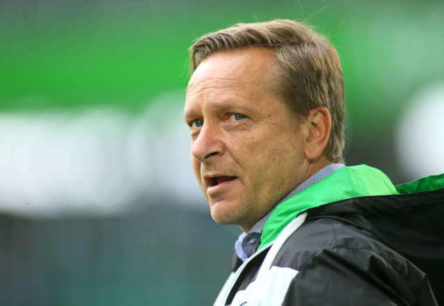 WOLFSBURG, GERMANY - SEPTEMBER 09: team manager Horst Heldt of Hannover 96 looks on prior to the Bundesliga match between VfL Wolfsburg and Hannover 96 at Volkswagen Arena on September 9, 2017 in Wolfsburg, Germany.