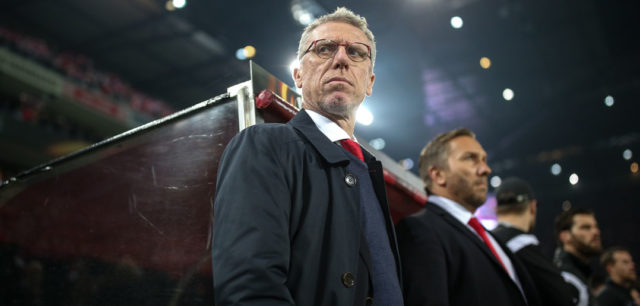 COLOGNE, GERMANY - NOVEMBER 02: Coach Peter Stoeger of Koeln looks on prior the UEFA Europa League group H match between 1. FC Koeln and BATE Borisov at RheinEnergieStadion on November 2, 2017 in Cologne, Germany. (Photo by Maja Hitij/Bongarts/Getty Images)