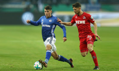 GELSENKIRCHEN, GERMANY - DECEMBER 19: Alessandro Schoepf (L) of Schalke battles for the ball with Salih Oezcan of Koeln during the DFB Cup match between FC Schalke 04 and 1.FC Koeln at Veltins-Arena on December 19, 2017 in Gelsenkirchen, Germany. (Photo by Lars Baron/Bongarts/Getty Images)