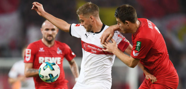 during the Bundesliga match between VfB Stuttgart and 1. FC Koeln at Mercedes-Benz Arena on October 13, 2017 in Stuttgart, Germany.