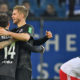 HAMBURG, GERMANY - JANUARY 20: The players of Cologne celebrate at the end of the Bundesliga match between Hamburger SV and 1. FC Koeln at Volksparkstadion on January 20, 2018 in Hamburg, Germany. (Photo by Stuart Franklin/Bongarts/Getty Images)