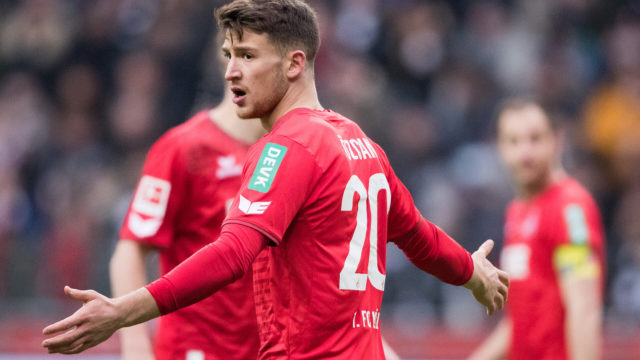 FRANKFURT AM MAIN, GERMANY - FEBRUARY 10: Salih Oezcan of Koeln reacts during the Bundesliga match between Eintracht Frankfurt and 1. FC Koeln at Commerzbank-Arena on February 10, 2018 in Frankfurt am Main, Germany. (Photo by Simon Hofmann/Bongarts/Getty Images)