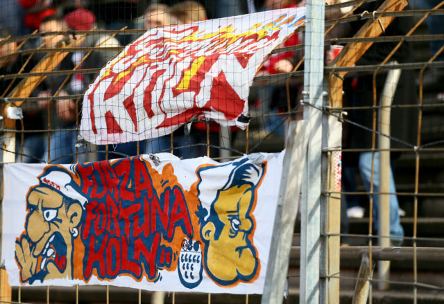 COLOGNE, GERMANY - NOVEMBER 09: Banners of Fortuna Koeln are seen prior to the third League match between Fortuna Koeln and Holstein Kiel at Suedstadion on November 9, 2014 in Cologne, Germany. (Photo by Christof Koepsel/Bongarts/Getty Images)