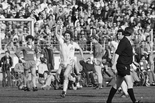 10. April 1978, Schicksalsspiel in Kaiserslautern. Das eminent wichtige 1:0 durch Dieter Müller in der 76. Minute.