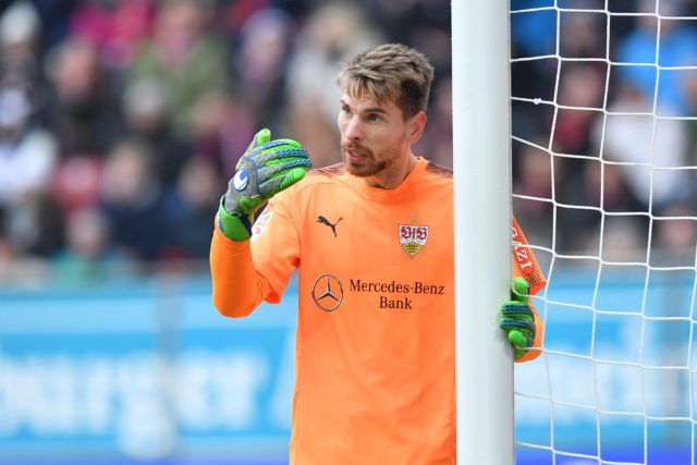 AUGSBURG, GERMANY - FEBRUARY 18: Ron-Robert Zieler of Stuttgart gestures during the Bundesliga match between FC Augsburg and VfB Stuttgart at WWK-Arena on February 18, 2018 in Augsburg, Germany. (Photo by Sebastian Widmann/Bongarts/Getty Images)