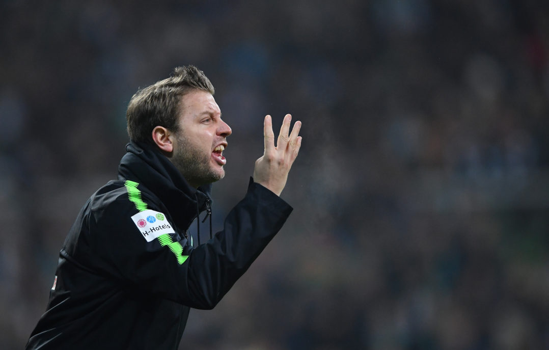 BREMEN, GERMANY - DECEMBER 20: Florian Kohfeldt, head coach of Bremen reacts during the DFB Cup match between Werder Bremen and SC Freiburg at Weserstadion on December 20, 2017 in Bremen, Germany. (Photo by Stuart Franklin/Bongarts/Getty Images)