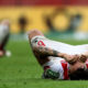 COLOGNE, GERMANY - APRIL 22: Marco Hoeger of Koeln lies dejected on the pitch after the Bundesliga match between 1. FC Koeln and FC Schalke 04 at RheinEnergieStadion on April 22, 2018 in Cologne, Germany. (Photo by Maja Hitij/Bongarts/Getty Images)