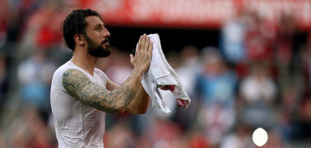 COLOGNE, GERMANY - APRIL 22: Dominic Maroh of Koeln looks dejected after the Bundesliga match between 1. FC Koeln and FC Schalke 04 at RheinEnergieStadion on April 22, 2018 in Cologne, Germany. (Photo by Maja Hitij/Bongarts/Getty Images)