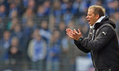 BIELEFELD, GERMANY - APRIL 01: Head coach Markus Anfang of Kiel reacts during the Second Bundesliga match between DSC Arminia Bielefeld and Holstein Kiel at Schueco Arena on April 1, 2018 in Bielefeld, Germany. (Photo by Thomas Starke/Bongarts/Getty Images)