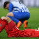 BERLIN, GERMANY - APRIL 14: Marcel Risse of Koeln lies on the pitch dejected after the Bundesliga match between Hertha BSC and 1. FC Koeln at Olympiastadion on April 14, 2018 in Berlin, Germany. (Photo by Stuart Franklin/Bongarts/Getty Images)