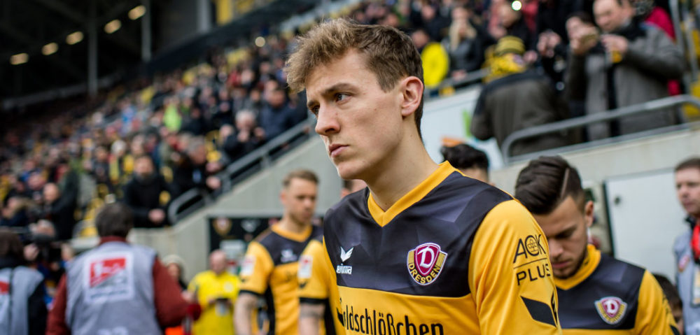 DRESDEN, GERMANY - FEBRUARY 18: Niklas Hauptmann of Dresden enters the stadium prior the Second Bundesliga match between SG Dynamo Dresden and SSV Jahn Regensburg at DDV-Stadion on February 18, 2018 in Dresden, Germany. (Photo by Thomas Eisenhuth/Bongarts/Getty Images)