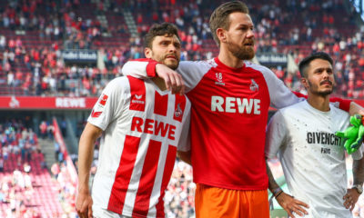 COLOGNE, GERMANY - MAY 05: Players of 1.FC Koeln react after the Bundesliga match between 1. FC Koeln and FC Bayern Muenchen at RheinEnergieStadion on May 5, 2018 in Cologne, Germany. (Photo by Maja Hitij/Bongarts/Getty Images)