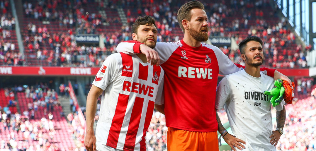 COLOGNE, GERMANY - MAY 05: Players of 1.FC Koeln react after the Bundesliga match between 1. FC Koeln and FC Bayern Muenchen at RheinEnergieStadion on May 5, 2018 in Cologne, Germany. (Photo by Maja Hitij/Bongarts/Getty Images)