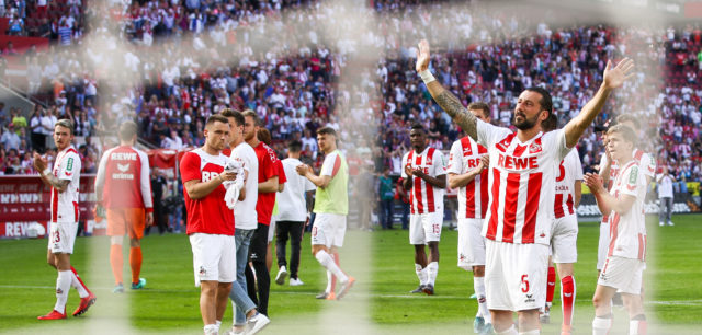 COLOGNE, GERMANY - MAY 05: Dominic Maroh #5 of 1.FC Koeln waves to the fans after the Bundesliga match between 1. FC Koeln and FC Bayern Muenchen at RheinEnergieStadion on May 5, 2018 in Cologne, Germany. (Photo by Maja Hitij/Bongarts/Getty Images)