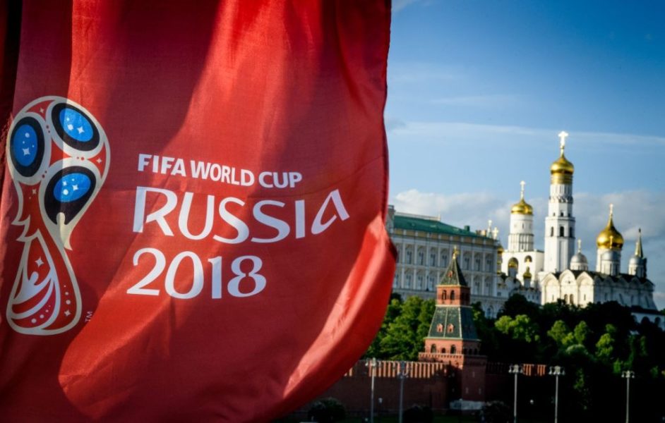 A photograph taken on May 30, 2018 shows the FIFA World Cup 2018 flag in front of the Kremlin in Moscow. - The FIFA World Cup 2018 tournament kicks off on June 14, 2018. (Photo by Mladen ANTONOV / AFP) (Photo credit should read MLADEN ANTONOV/AFP/Getty Images)