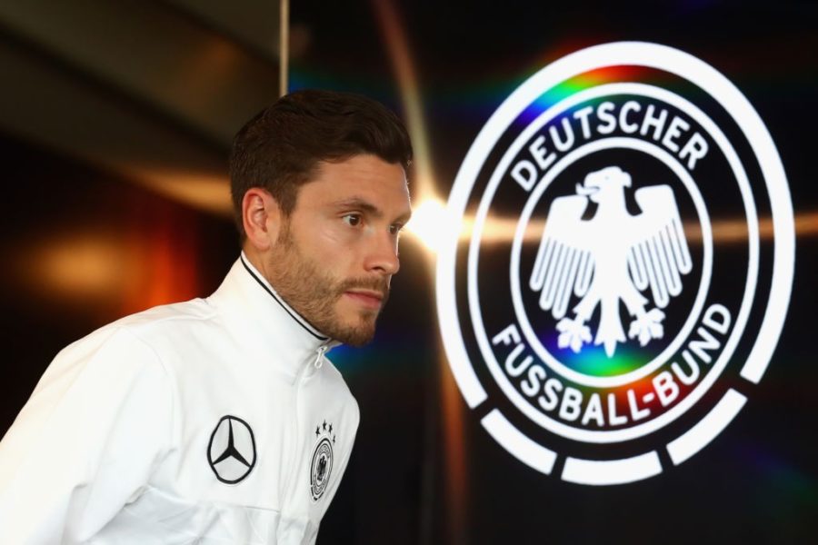 STUTTGART, GERMANY - AUGUST 30: Jonas Hector of Germany arrives for a press conference of the German National team at Mercedes-Benz-Museum on August 30, 2017 in Stuttgart, Germany. (Photo by Alexander Hassenstein/Bongarts/Getty Images)