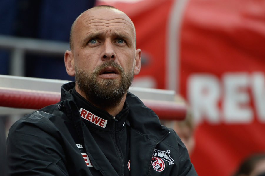 COLOGNE, GERMANY - MAY 12: Head coach Holger Stanislawski of 1. FC Koeln looks on prior to the Second Bundesliga match between 1. FC Koeln and Hertha BSC Berlin at RheinEnergieStadion on May 12, 2013 in Cologne, Germany. (Photo by Dennis Grombkowski/Bongarts/Getty Images)