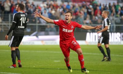 SANDHAUSEN, GERMANY - SEPTEMBER 21: Louis Schaub of Cologne celebrates the opening goal for Cologne during the Second Bundesliga match between SV Sandhausen and 1. FC Koeln at BWT-Stadion am Hardtwald on September 21, 2018 in Sandhausen, Germany. (Photo by Christian Kaspar-Bartke/Bongarts/Getty Images)