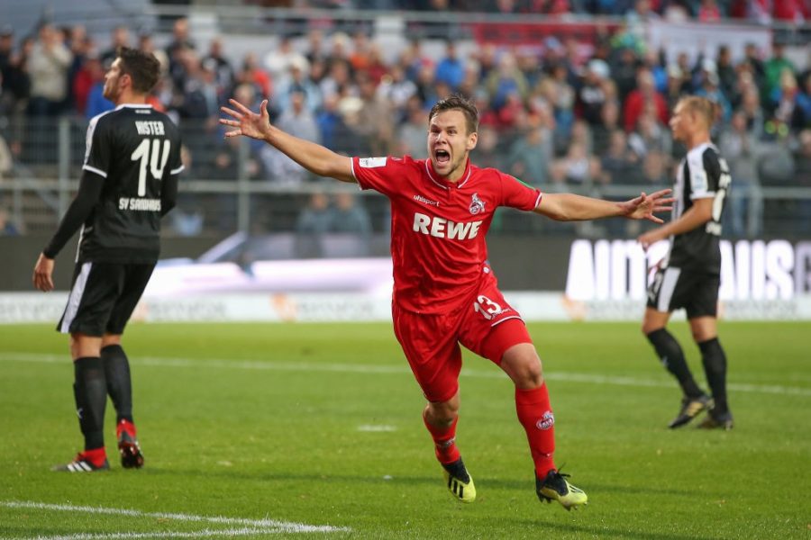 SANDHAUSEN, GERMANY - SEPTEMBER 21: Louis Schaub of Cologne celebrates the opening goal for Cologne during the Second Bundesliga match between SV Sandhausen and 1. FC Koeln at BWT-Stadion am Hardtwald on September 21, 2018 in Sandhausen, Germany. (Photo by Christian Kaspar-Bartke/Bongarts/Getty Images)