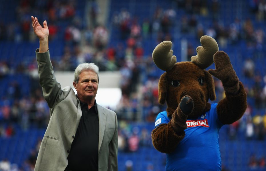 SINSHEIM, GERMANY - MAY 16: Dietmar Hopp acknowledges the fans after the end of the Bundesliga match between 1899 Hoffenheim and FC Bayern Muenchen at the Rhein-Neckar-Arena on May 16, 2009 in Sinsheim, Germany. (Photo by Vladimir Rys/Bongarts/Getty Images)