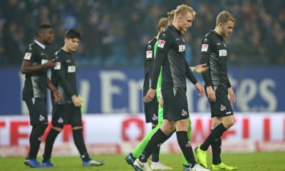 HAMBURG, GERMANY - NOVEMBER 05: Players of 1. FC Koeln react after losing in the Second Bundesliga match between Hamburger SV and 1. FC Koeln at Volksparkstadion on November 5, 2018 in Hamburg, Germany. (Photo by Cathrin Mueller/Bongarts/Getty Images)