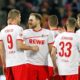 COLOGNE, GERMANY - DECEMBER 17: Simon Terodde of Cologne (L) celebrates scoring the 3:0 goal with Rafael Czichos of Cologne during the Second Bundesliga match between 1. FC Koeln and 1. FC Magdeburg at RheinEnergieStadion on December 17, 2018 in Cologne, Germany. (Photo by Mika Volkmann/Bongarts/Getty Images)