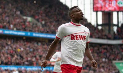 COLOGNE, GERMANY - DECEMBER 01: Jhon Cordoba #15 of 1.FC Koeln celebrates after scoring his team's third goal during the Second Bundesliga match between 1. FC Koeln and SpVgg Greuther Fuerth at RheinEnergieStadion on December 1, 2018 in Cologne, Germany. (Photo by Maja Hitij/Bongarts/Getty Images)