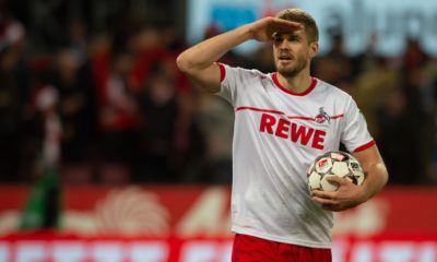 COLOGNE, GERMANY - DECEMBER 21: Simon Terodde of Cologne celebrates after scoring during the Second Bundesliga match between 1. FC Koeln and VfL Bochum 1848 at RheinEnergieStadion on December 21, 2018 in Cologne, Germany. (Photo by Juergen Schwarz/Bongarts/Getty Images)