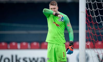 LEIPZIG, GERMANY - MARCH 16: Goalkeeper Julian Krahl of Leipzig reacts during the DFB Juniors Cup Semi Final at Stadion Cottaweg on March 16, 2019 in Leipzig, Germany. (Photo by Thomas Eisenhuth/Bongarts/Getty Images)