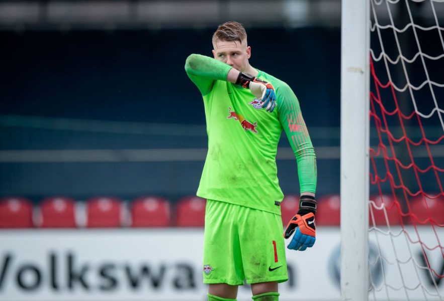 LEIPZIG, GERMANY - MARCH 16: Goalkeeper Julian Krahl of Leipzig reacts during the DFB Juniors Cup Semi Final at Stadion Cottaweg on March 16, 2019 in Leipzig, Germany. (Photo by Thomas Eisenhuth/Bongarts/Getty Images)