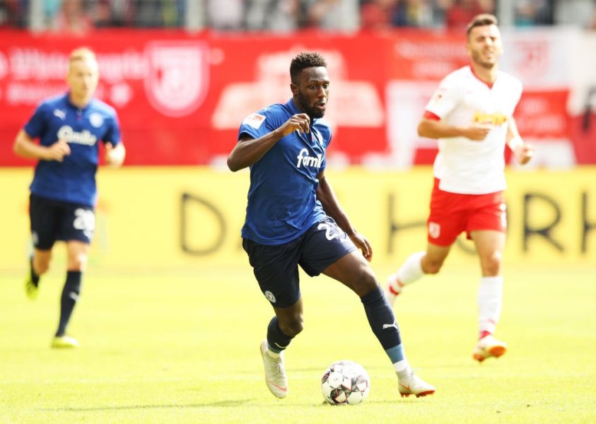 REGENSBURG, GERMANY - AUGUST 26: Kingsley Schindler of Holstein Kiel controls the ball during the Second Bundesliga match between SSV Jahn Regensburg and Holstein Kiel at Continental Arena on August 26, 2018 in Regensburg, Germany. (Photo by Adam Pretty/Bongarts/Getty Images)